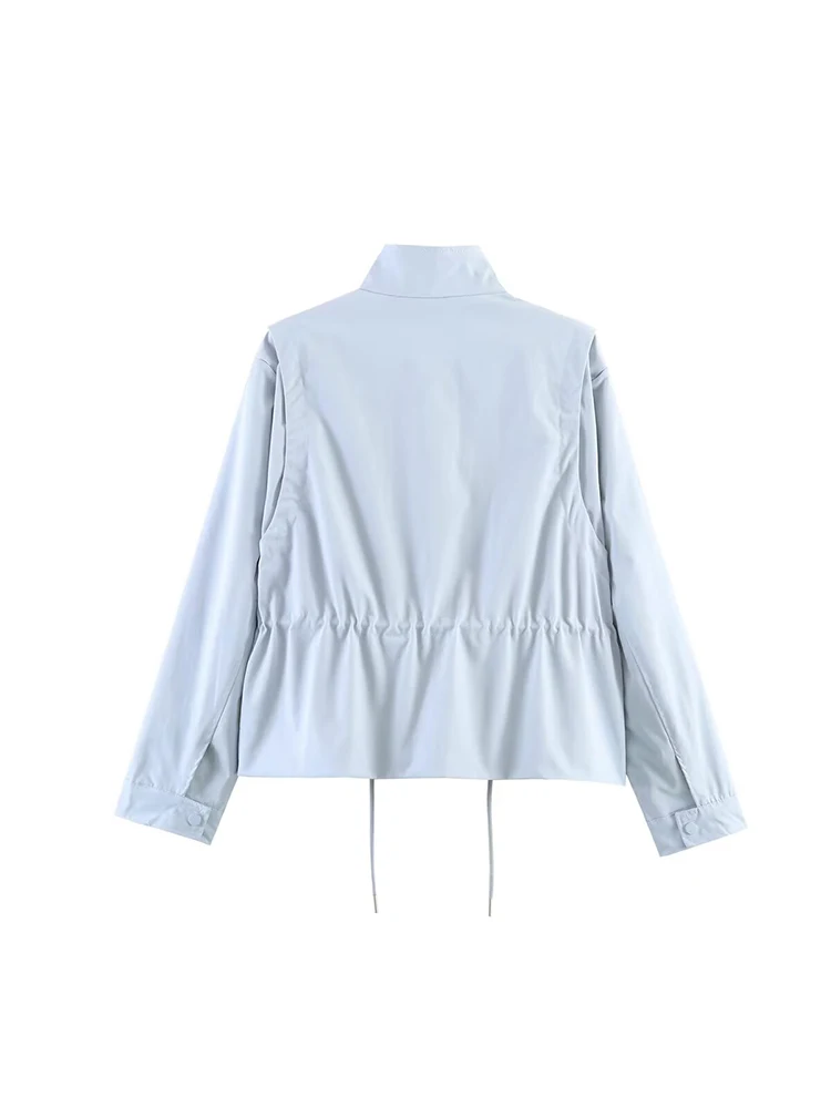 TFMLN Women High Neck Drawstring Jacket Long Sleeve Cropped Coat 2026 Spring Casual Outerwear Versatile Minimalist Female Coat - view 3