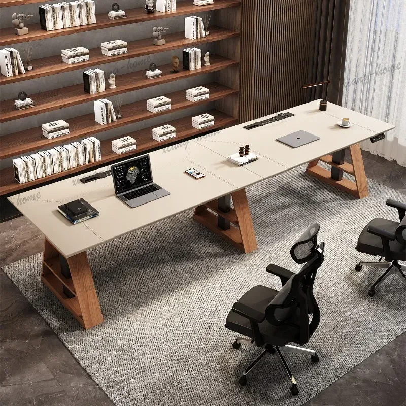 LD Nordic Creative Smart Electric Lift Desk Modern Designer Computer Gaming Desks Solid Wood Saddle Leather Office