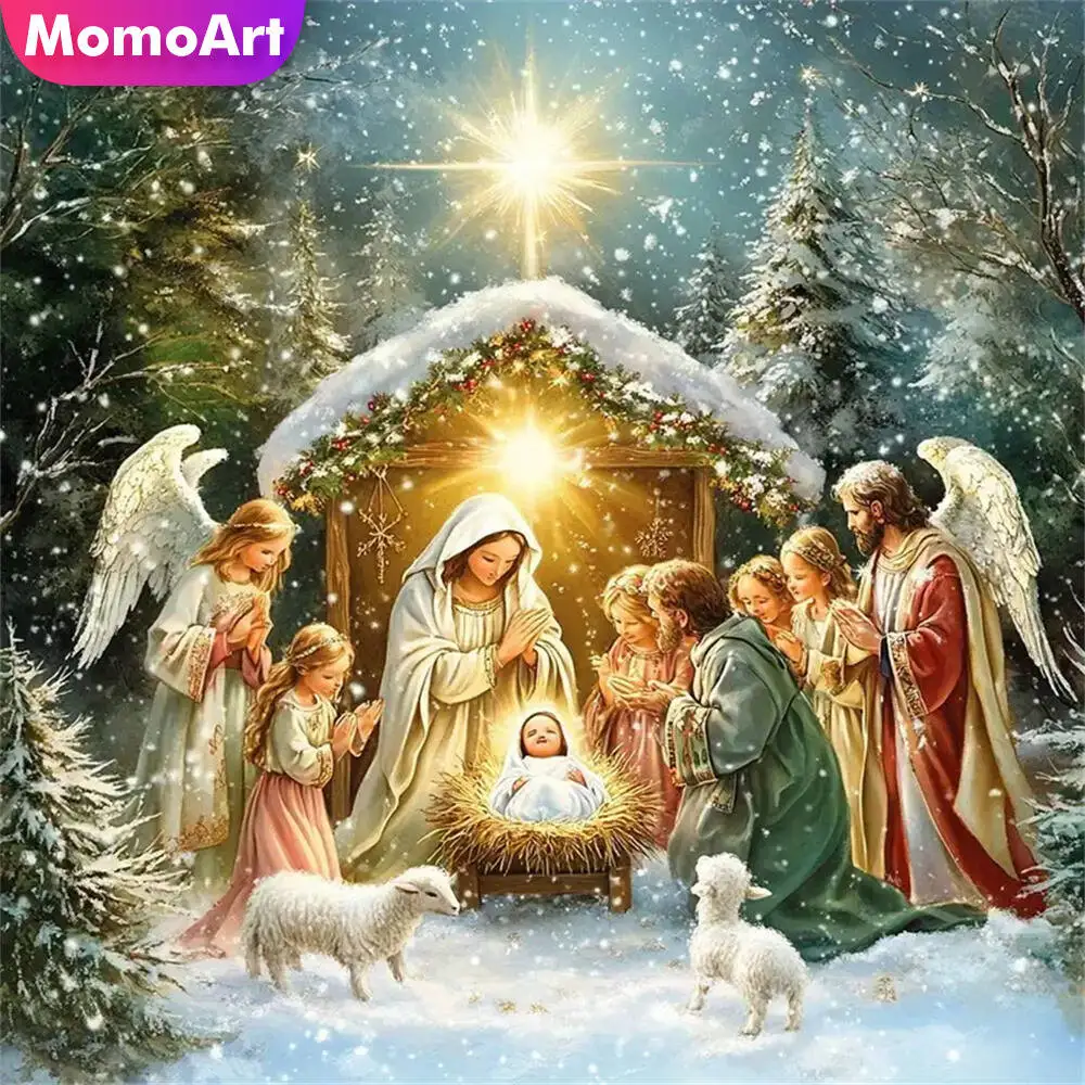 Momoart Diamant Stickerei Religion Mosaik DIY Winter Diamant Malerei Jesus Bild Strass Engel Porträt Wand Dekor