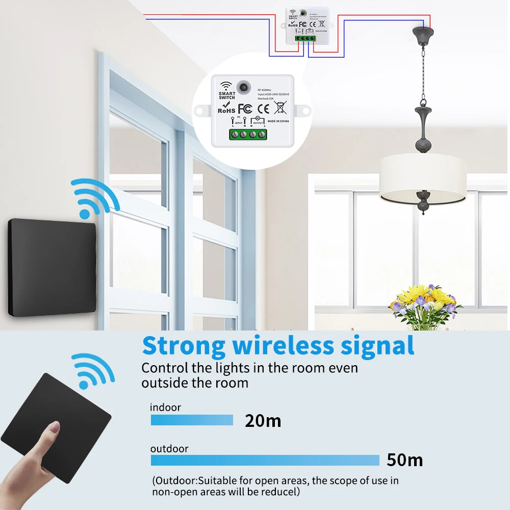 LVGEMSS RF433 مفتاح لاسلكي ذكي يعمل بالطاقة الذاتية لوحة حائط مقاومة للماء مفتاح الإضاءة عن بعد زر الضغط أتمتة المنزل