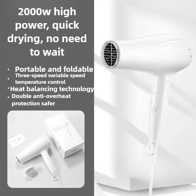 Corrugated Silk Hair Dryer Handle Foldable Hair Dryer 2000W High-power Household Hair Dryer Thermostatic Care 3 Levels