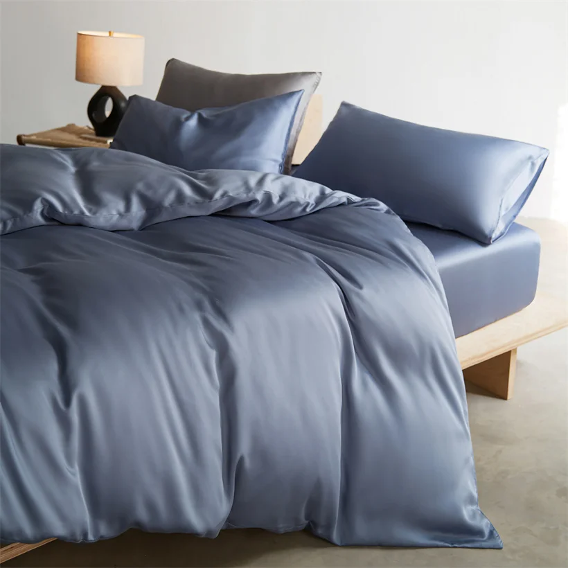 22mm Mulberry Silk Bedding Set Luxury Smooth Duvet Cover Set with Quilt Cover Bed Sheet Pillowcase for Twin Full King Queen Bed