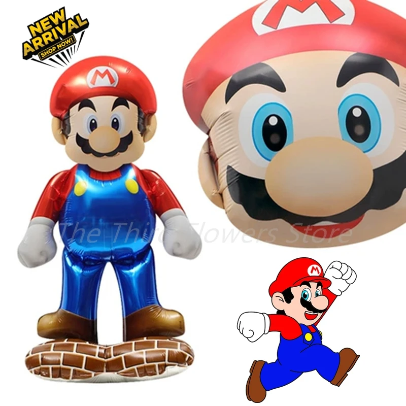 1 unidade Mario Andando sobre o Suporte, Balões de Festa de Aniversário Familiar, Vermelho e Azul, Figura de Ação, Brinquedo Decorativo, Artigos de Festa, Presente