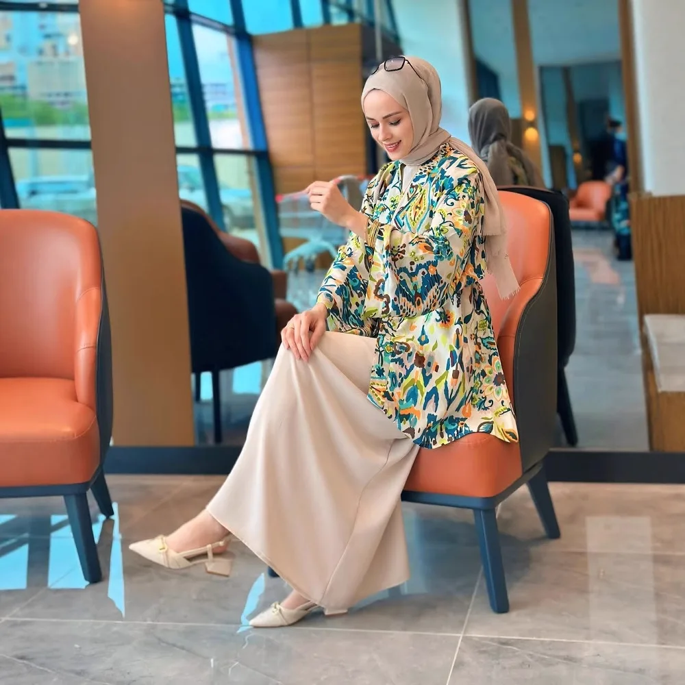 

Ид женские мусульманские топы с принтом кардиган рубашка Абая вечерние Джалабия Рамадан на шнуровке открытая блузка кафтан арабский мароккан кафтан осень