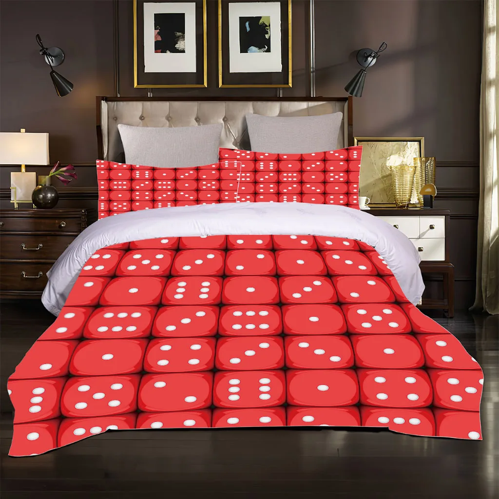 HUANZHUANG 3D Red Sieve Pattern Duvet Cover Queen for Boys Girls Bedding Set with 2 Pillow Shams 3 Piece Printed Soft Microfiber