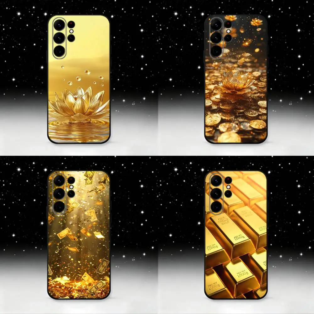 

Wealth Art Dazzling Gold Phone Case For Samsung S25,S24,S23,S22,S21,S20,S10,Ultra,Plus,Lite,FE,Soft Silicone Black Cover