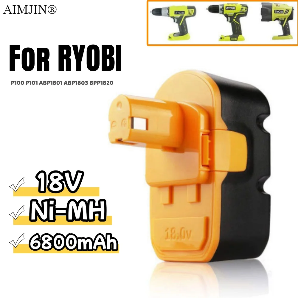 

18V 6800mAh Replacement Battery Compatible with Ryobi P100 P101 ABP1801 ABP1803 BPP1820 Cordless Power Tools