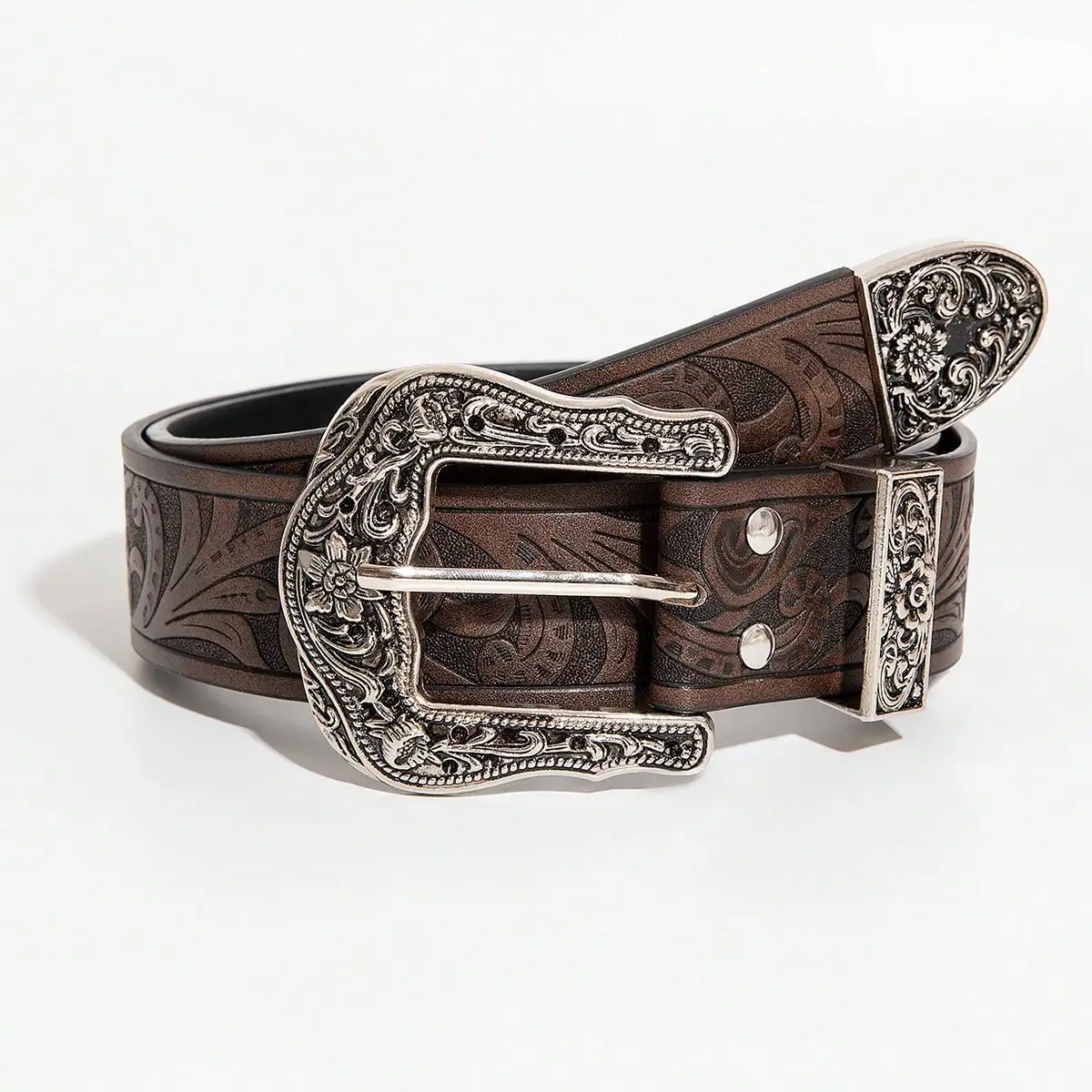 1pc men's Bohemian-style vintage carved brown belt, a versatile denim accessory belt, suitable for daily commuting