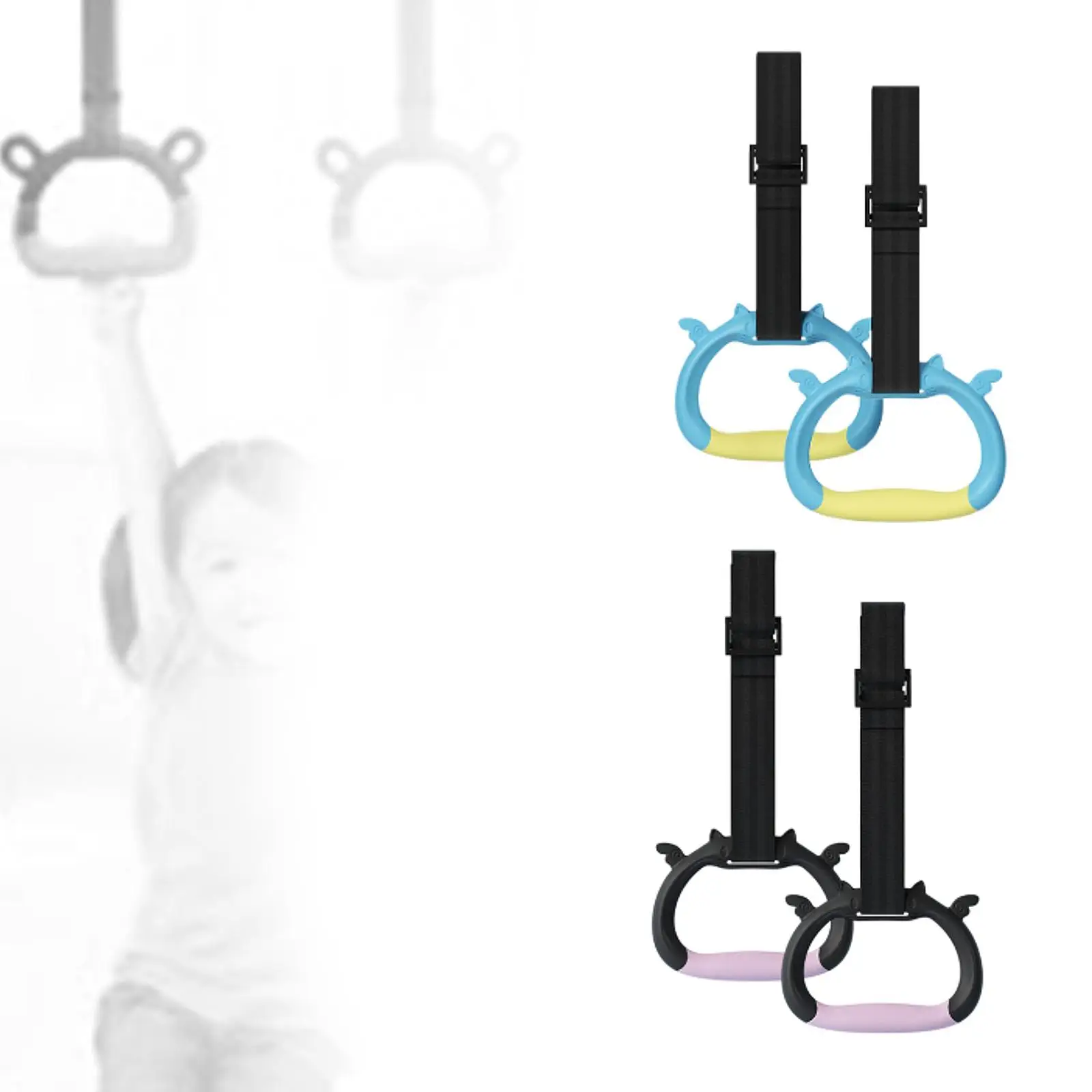 Anéis de ginástica com alças ajustáveis, 2 peças, para crianças, alça antiderrapante, anéis de exercício para treino de corpo inteiro, equipamentos fitness