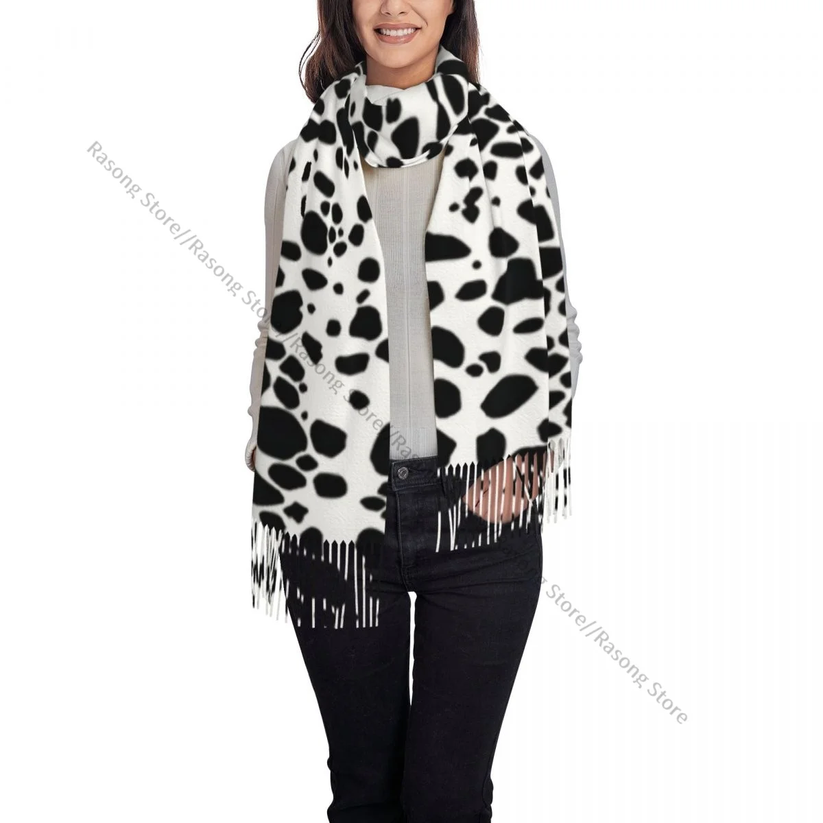 Dalmatian Dog Pattern Scarf Winter Long Large Tassel Scarves Soft Wrap Pashmina