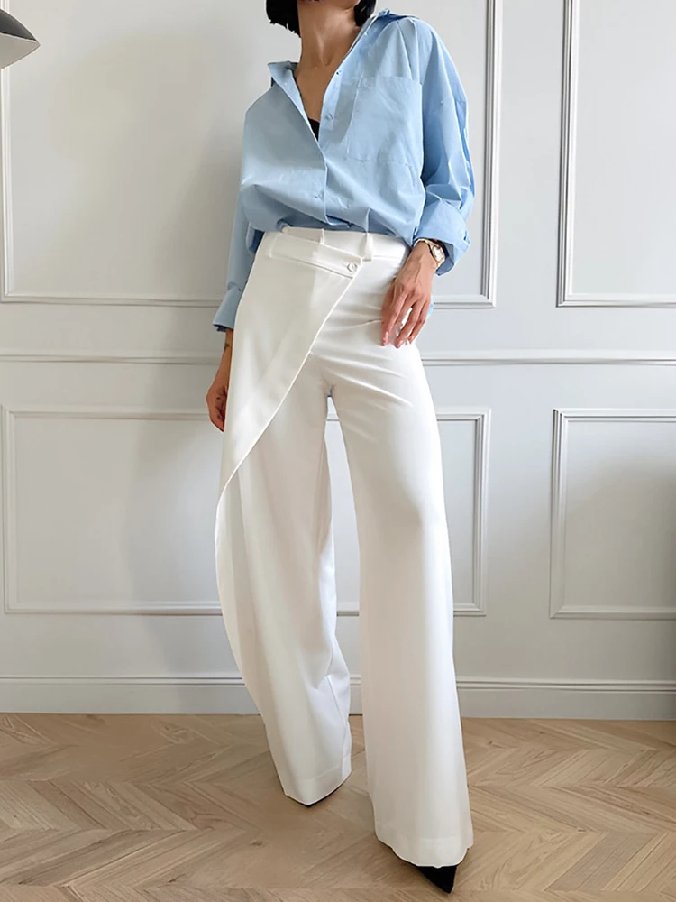 

Mumaroho 2024 Autumn Winter Women Asymmetric Office Trousers Solid White High Waist Straight Pants For Women Female