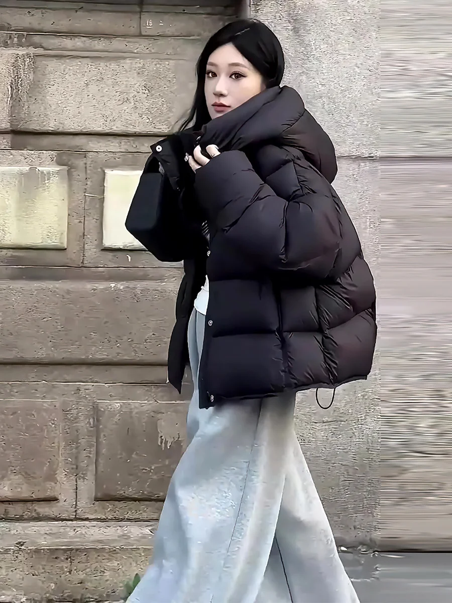 여성용 오트 화이트 다운 재킷 후드 스트링 따뜻한 패셔너블 겨울 아우터웨어 출퇴근용 2024 신상품