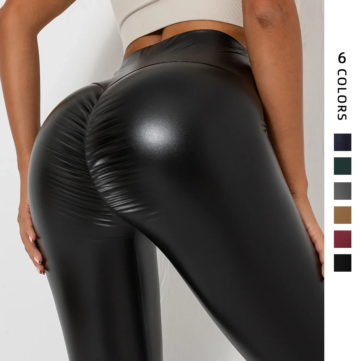 Spring new shiny large size leather pants female bottoming pants outside the new high-waisted tight long pants