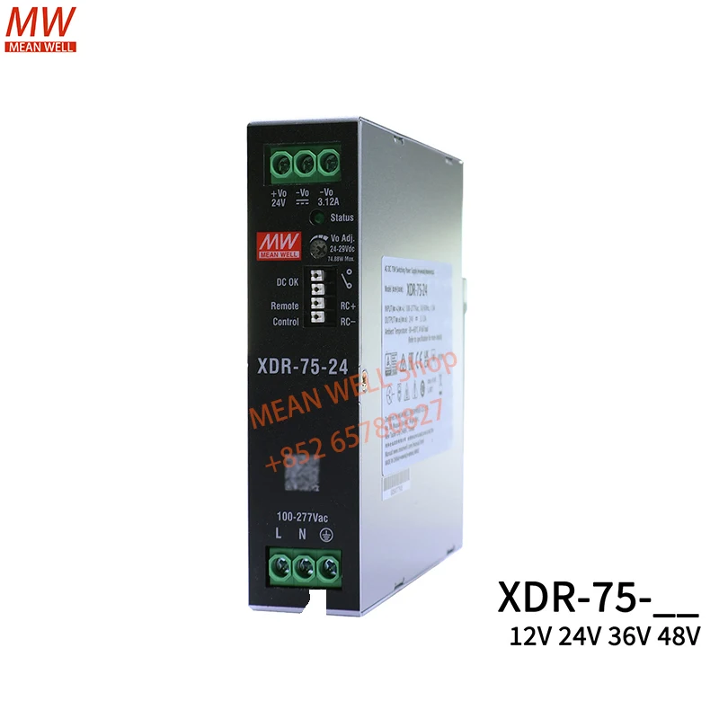 

MEAN WELL 75W AC/DC Высококачественный ультратонкий промышленный импульсный источник питания на DIN-рейку XDR-75E-12 XDR-75E-24 XDR-75E-36 48