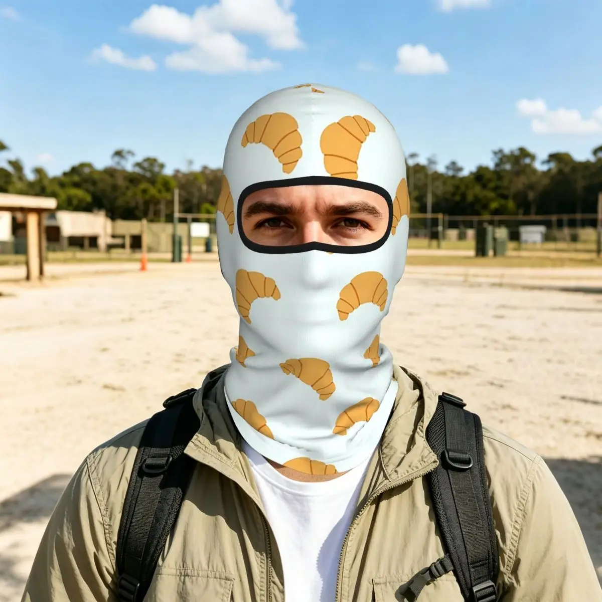 Cute Croissant On Blue Background Breathable Thin Balaclava Full Face Mask Sun Protection Neck Gaiter For Motorcycle Cycling