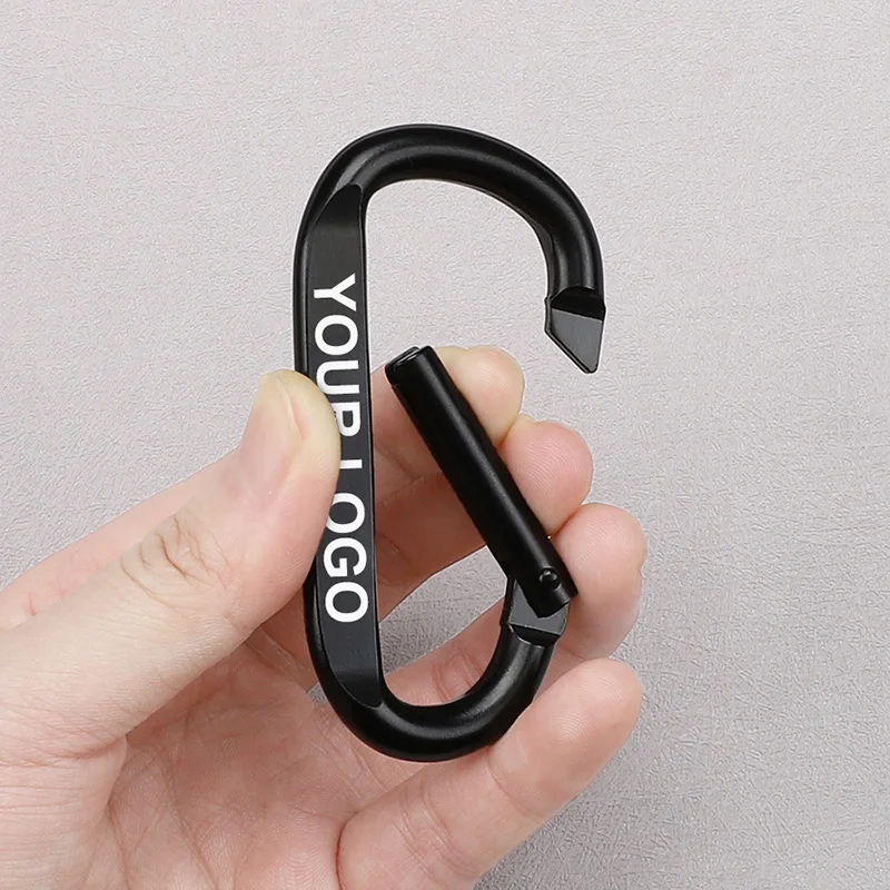 20pcs Custom Metal Carabiner Clip D Shape Spring Snap Hook Buckle Engraved Aluminum Alloy Key Ring for Camping Hiking Outdoors