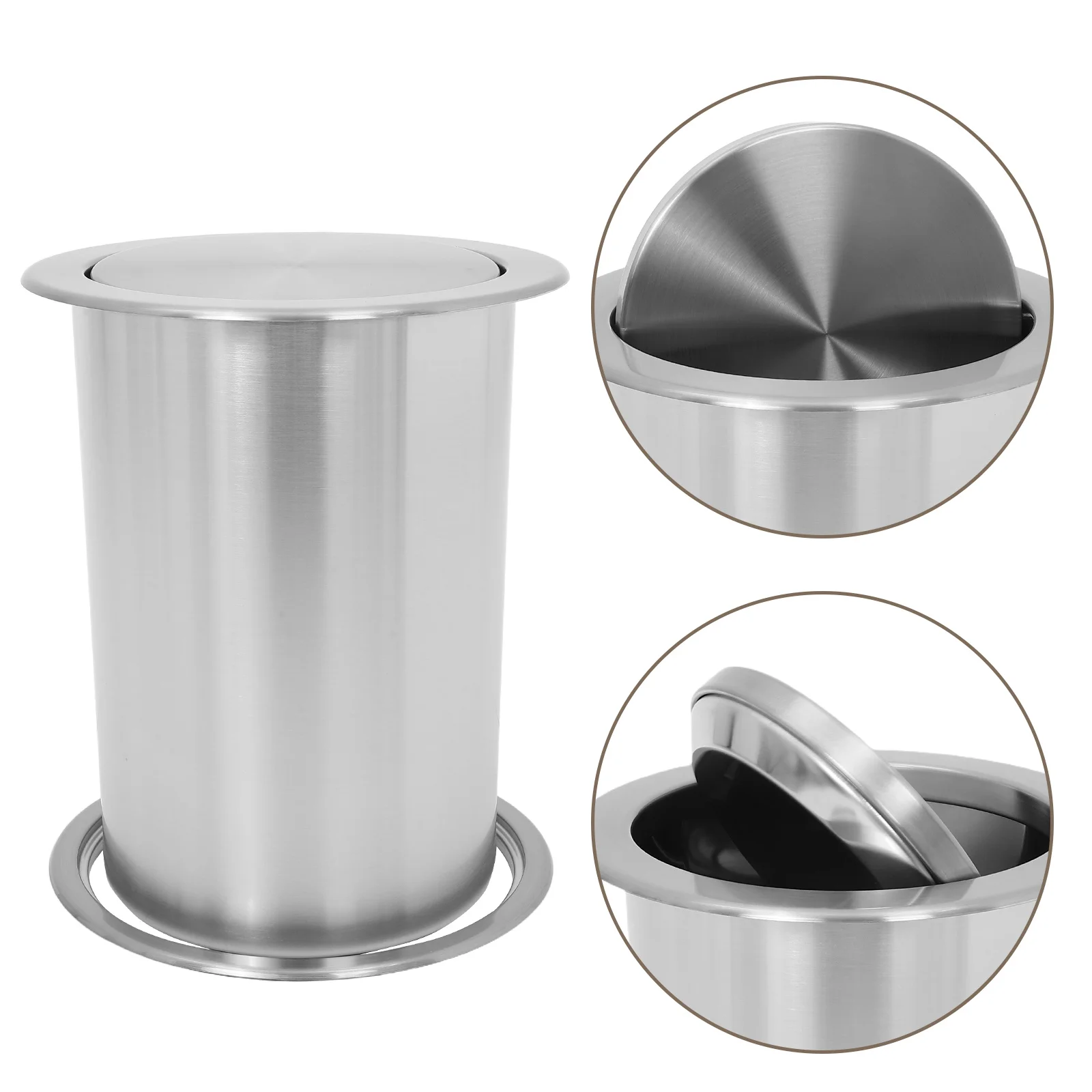 

Embedded Trash Can Stainless Steel Drop-in Countertop Garbage Chute with Round Lid for Kitchen Office Home Restaurant Hotel