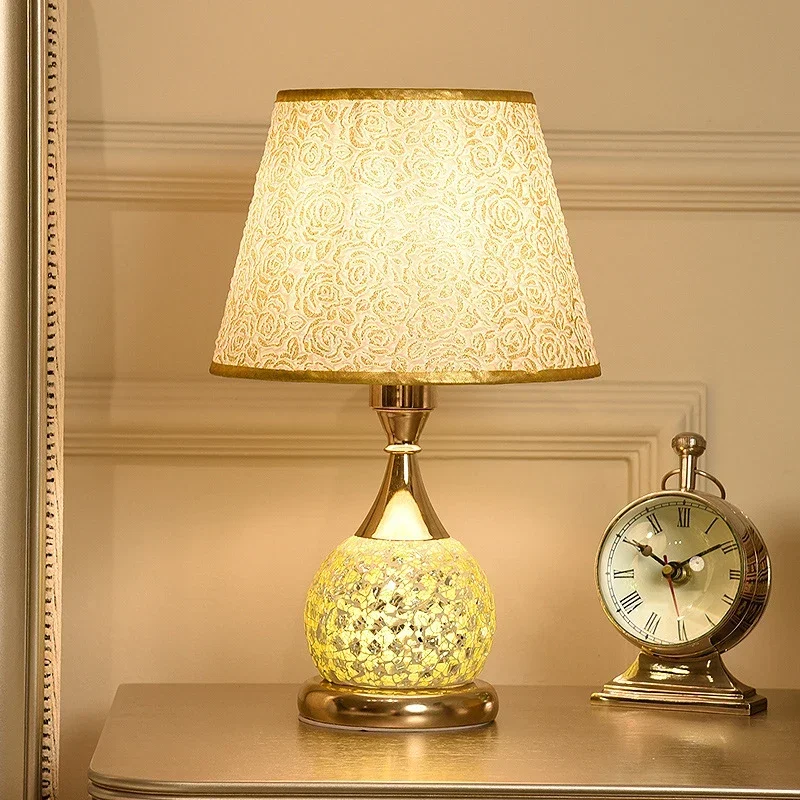 

E27 Bedroom Table Lamp Romantic and Warm European Style Desk Lights Retro Home Bedside Lamps Fabric Decorative Table Light