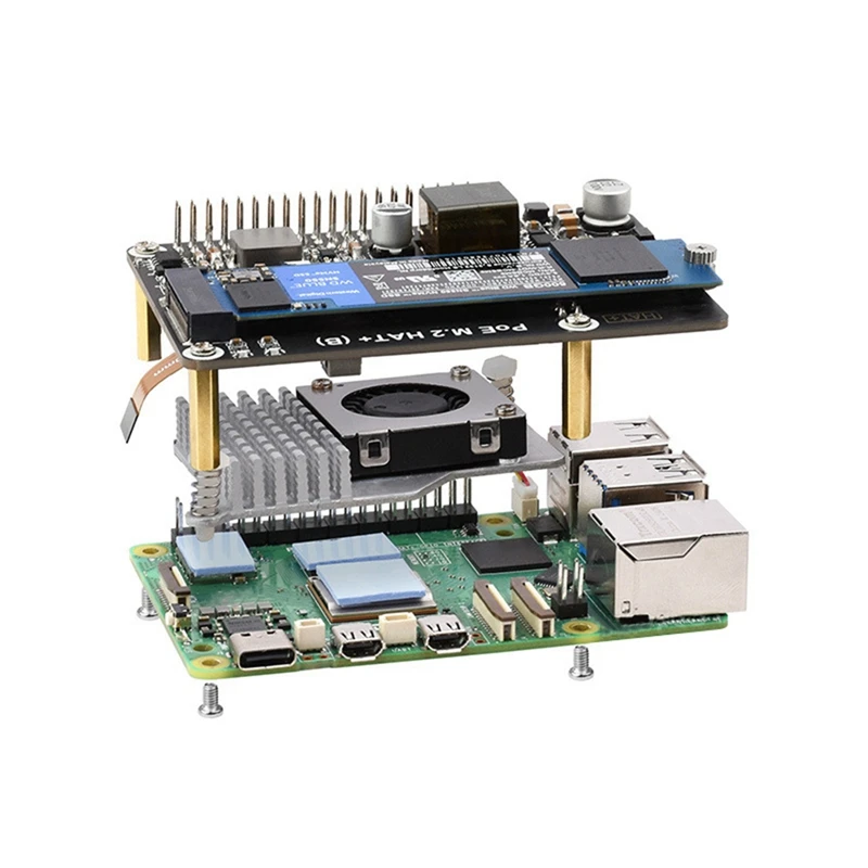 For Raspberry Pi 5 Pcie To M.2 With Poe Expansion Board Support Nvme Compatible With 2230/2242/2260/2280 M.2 Hard Drives