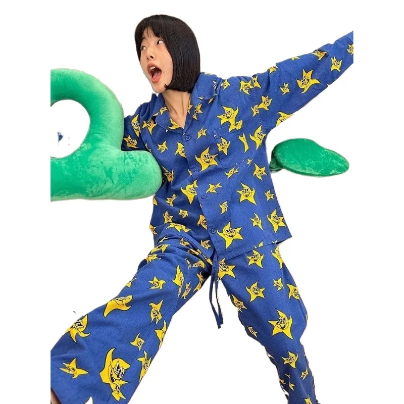 

Internet Celebrity Sweet Fresh Girl Ins Wind Pajamas Women Spring and Autumn New Cartoon Star Cardigan Loungewear Suit Underwear