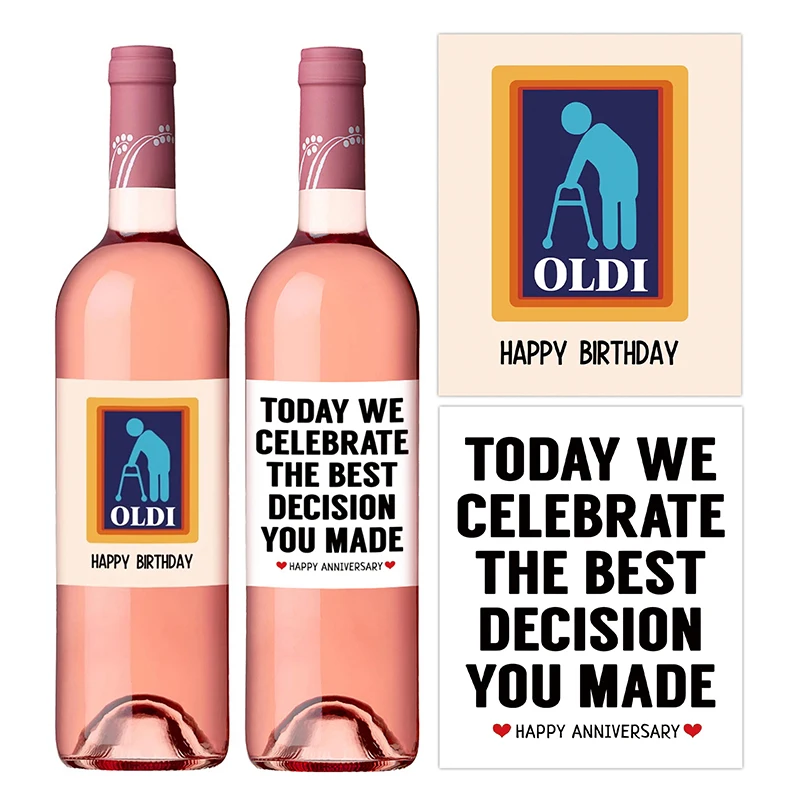 4pcs/pack Oldi Happy Birthday Wine Bottle Labels for Him Wine Gift labels for Men Dad Friend Funny Birthday Wine Bottle Stickers