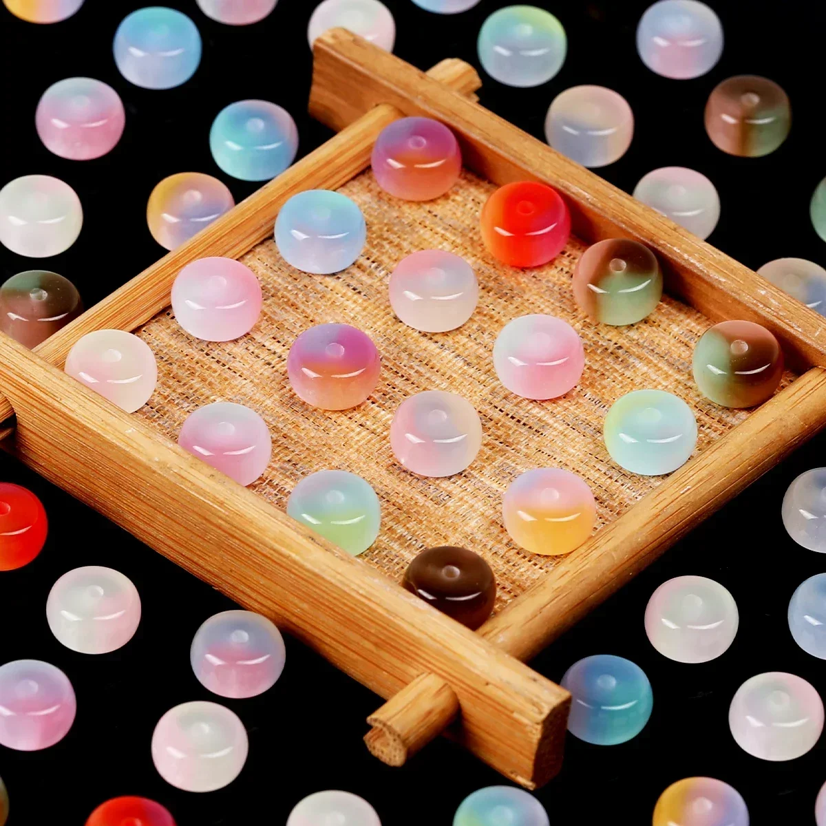 20pcs Random Color 5x10mm Gradient Imitation Jade Flat Round Acrylic Beads DIY Bracelet Jewelry Making Supplies