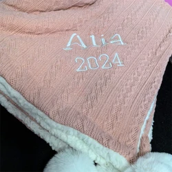 Newborn Baby Gift Soft Blanket Custom Embroidery Name Stroller Blanket Personalized Name Baby Shower Gift Kid's PomPom Blankets