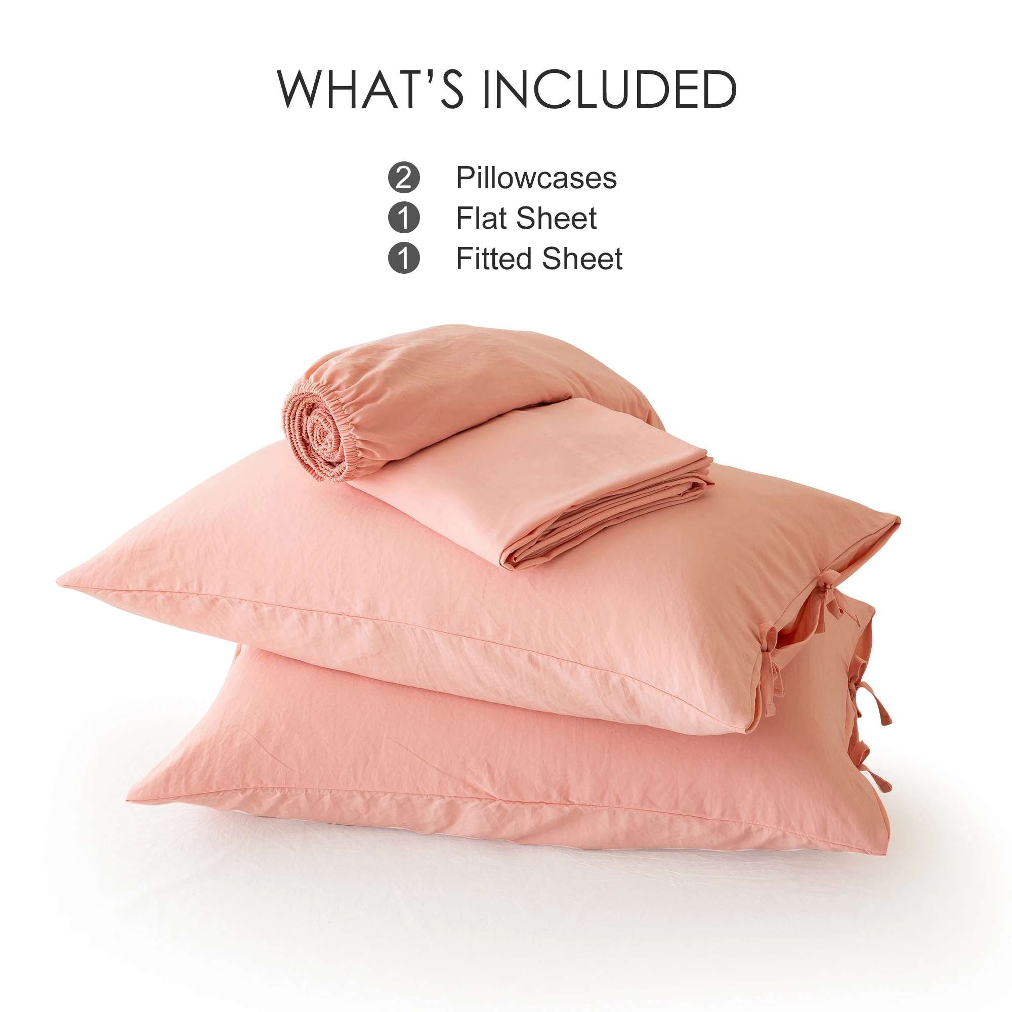 

COTTEBED Queen Size Sheet Sets,pink Solid, Lightweight Super Soft Easy Care Washed PolyCotton, 3 Piece Bedding Sheet Set