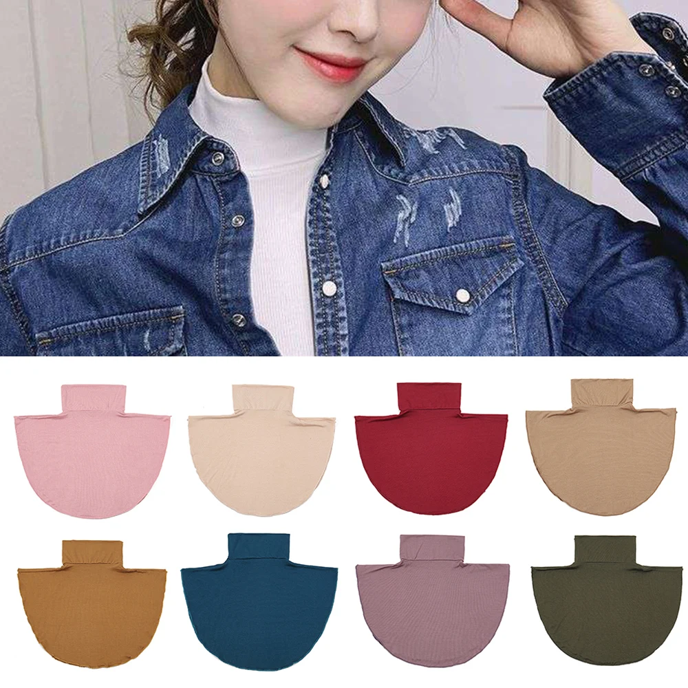 Turtleneck Fake Collar Cotton Jersey Neck Cover Hijab Cover Turtle Headwrap Full Headcover Inner Turban Caps Plain Solid Bonnet