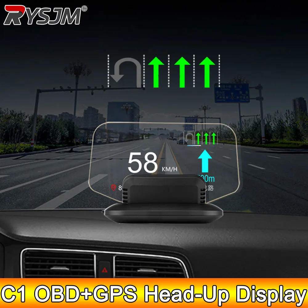 AD C1 Car Navigation Projection HUD Head Up Display Speedometer Multiple Interfaces Car Accessories on Screen Overspeed Alarm
