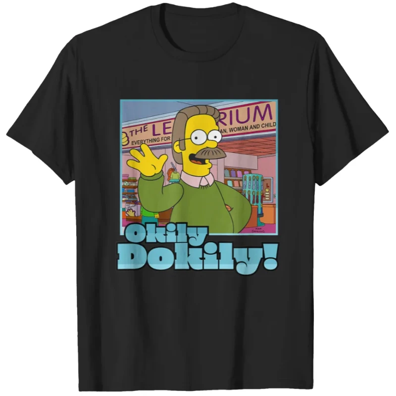 The Simpsons T-shirts  Ned Flanders Okily Dokily Casual Wear  Cartoon Unisex Present Tops Brand