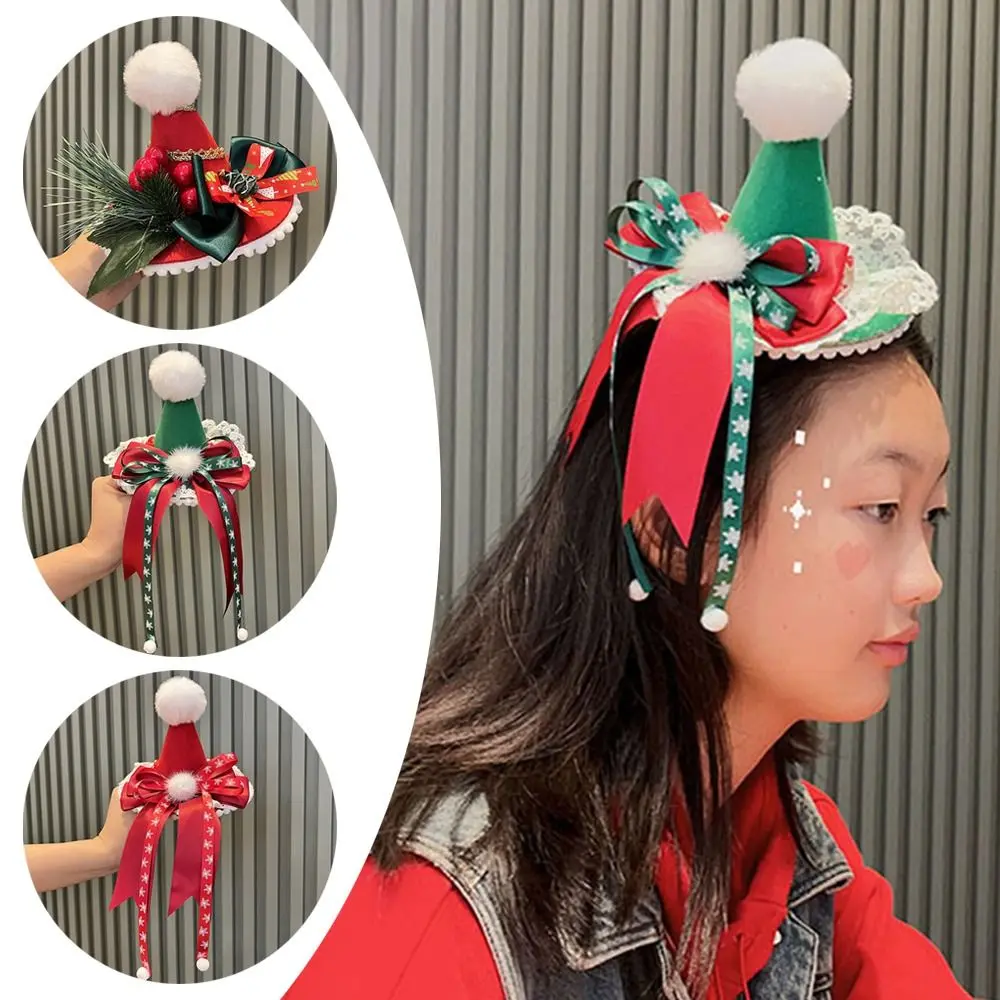 Simpatico cappello di Natale fatto a mano con clip rosso verde Lolita forcina Bowknot Cosplay copricapo accessori donna ragazza