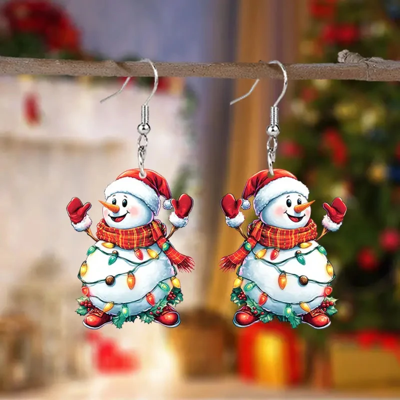 CAOSHI Cute Lantern Snowman Christmas Acrylic Dangle Earrings Festive Atmosphere Cartoon-decorated Party Accessories for Women