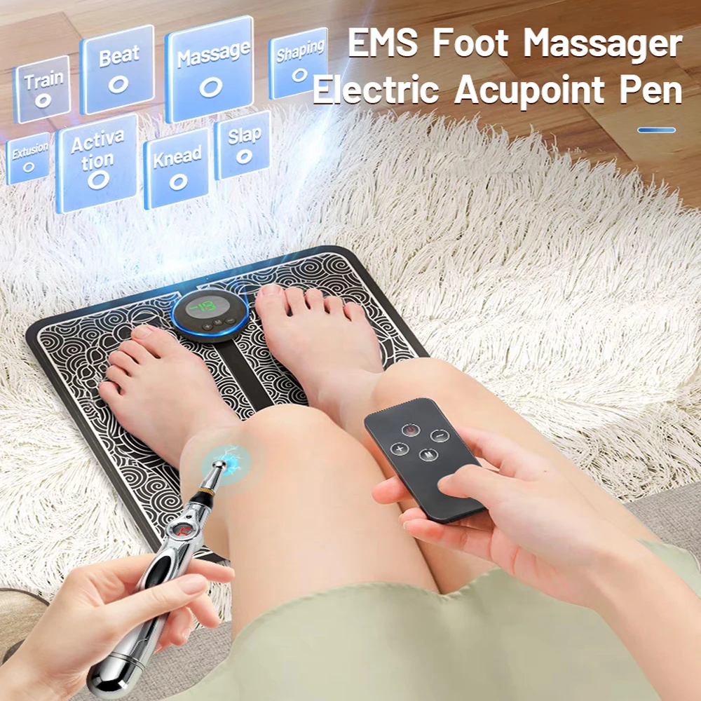 Electric EMS Foot Massager Pad Pulse Acupuncture Point Pen Feet Massage Mat Muscle Stimulation Device Relief Pain Relax Tools