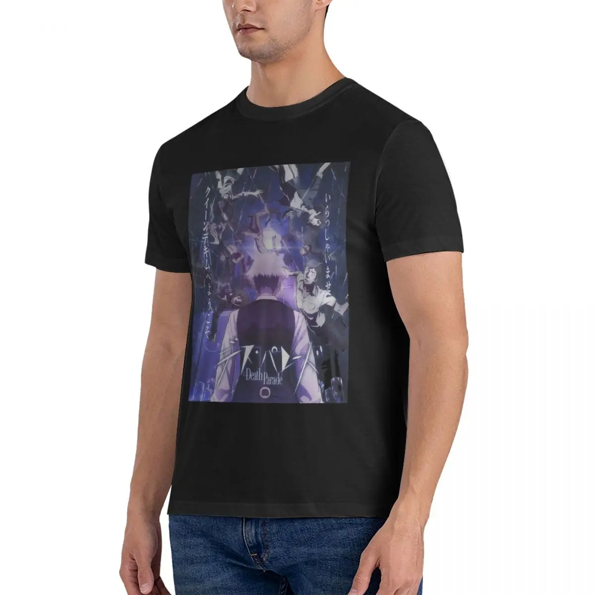 Death Parade Decim Active Men T Shirts Death Parade Humor Tees Short Sleeve Round Collar T-Shirts Pure Cotton Graphic Tops