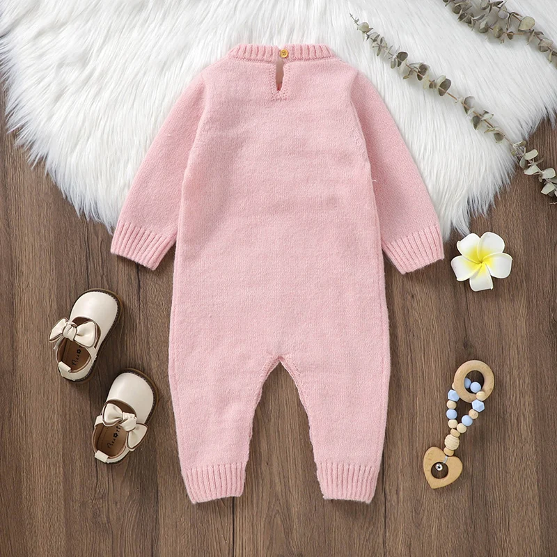 Newborn Baby Romper Knitted Infant Girls Jumpsuit 0-18M Long Sleeve Autumn Toddler Kid Clothes Fashion Cute Embroidery Overalls