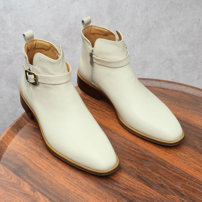 

Men’s Genuine Cow Leather Boots Banquet Business Suits Zip Gray Cowhide Black Luxury Shoes Man Winter