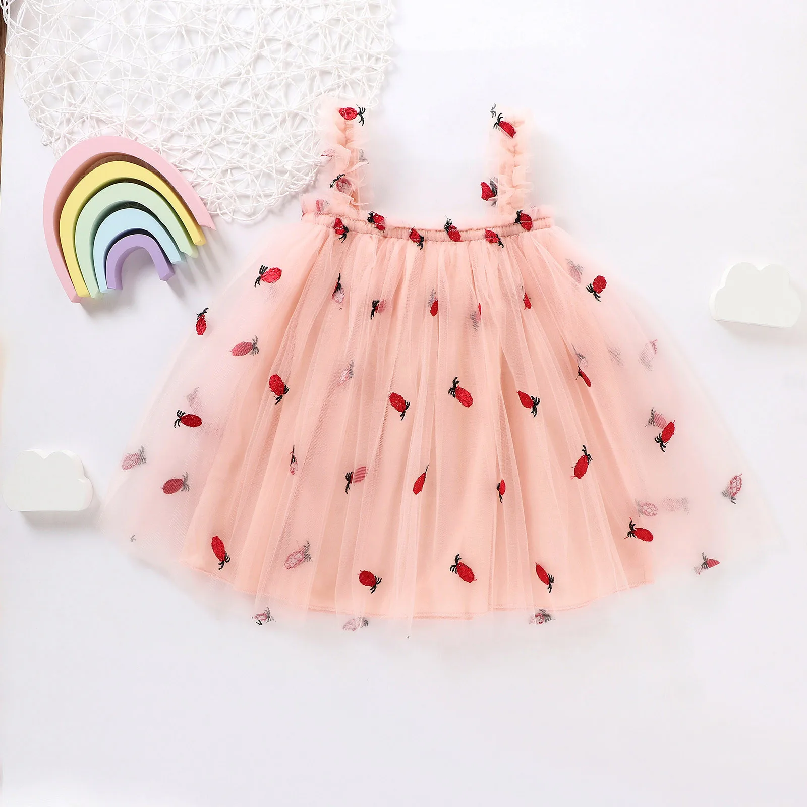 Toddler Short Sleeve Dress Shirt Dress Tulle Girls Toddler Sleeveless Baby Pineapple Suspender Princess Rose Girls Dress Shoes