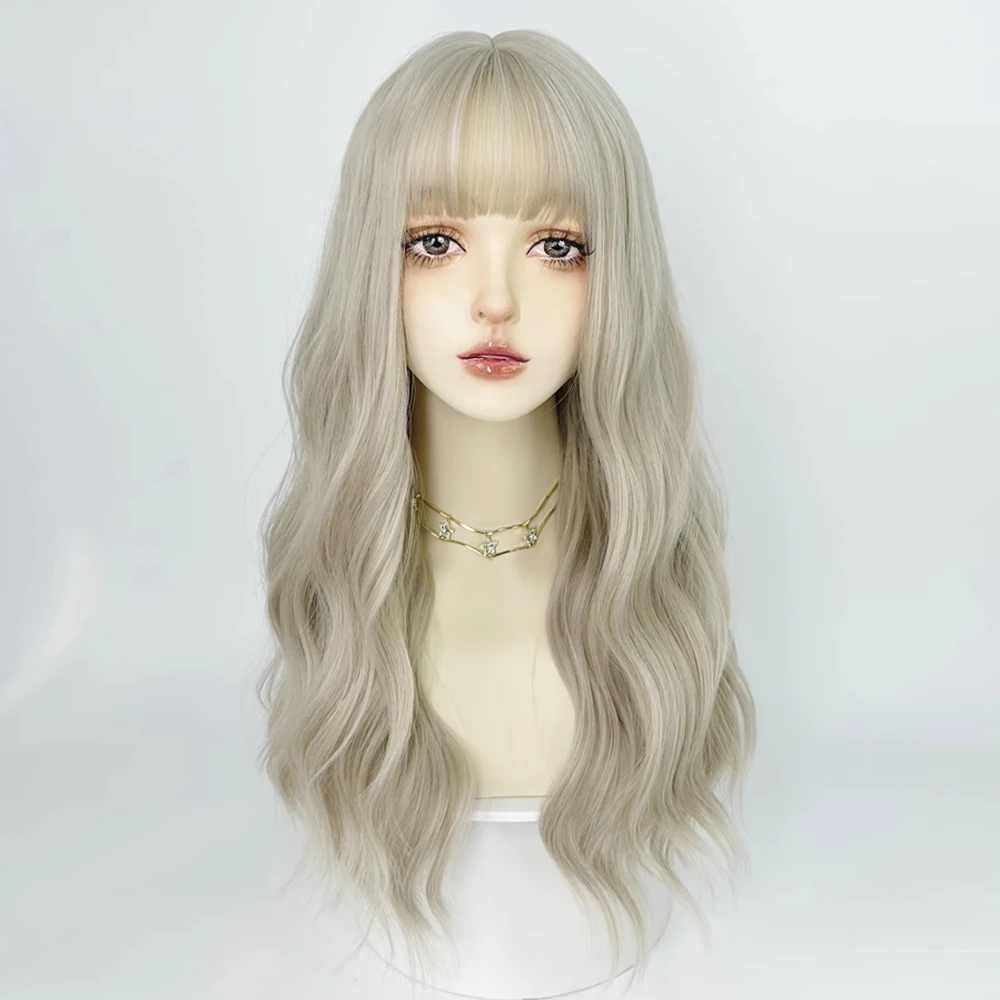 باروكات نسائية صناعية مموجة أشقر فاتح من GAKA مع غرة لوليتا كوسبلاي شعر طبيعي منفوش للحفلات اليومية #3