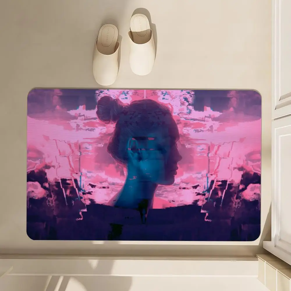 

Vapor Wave Cool Neon Floor Mat Soft Diatom Bathroom Absorbent Floor Mat, Toilet Of The Bathroom, Household Floor Mat, Door Mat C