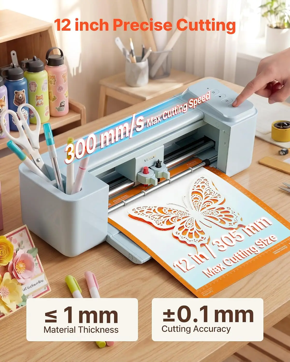 Vinyl Cutting Machine, 12 in, Button-Controlled Vinyl Cutter, 20000+ Built-in Design Resources, Compatible with Mac, Windows, An