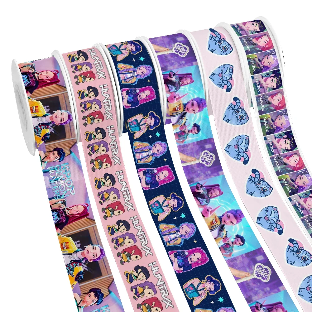 5 ياردة جديد الكرتون K البوب هنتر الطباعة Grosgrain الشريط لتغليف الشعر القوس DIY بها بنفسك الديكور هدية التعبئة
