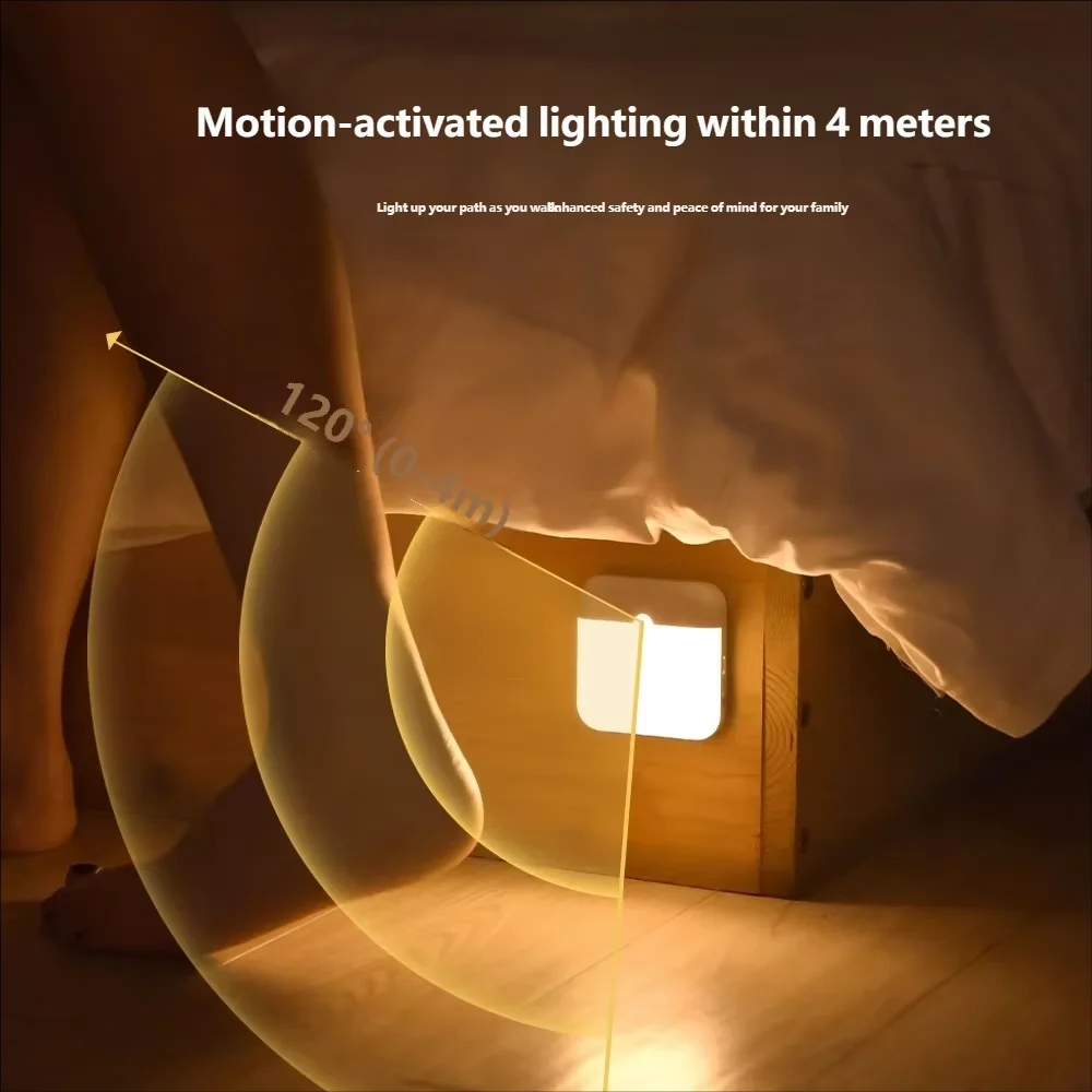 LED Motion Sensor Night Light, Square USB Rechargeable Cabinet Lamp, for Bedroom Kitchen Staircase Hallway Wardrobe