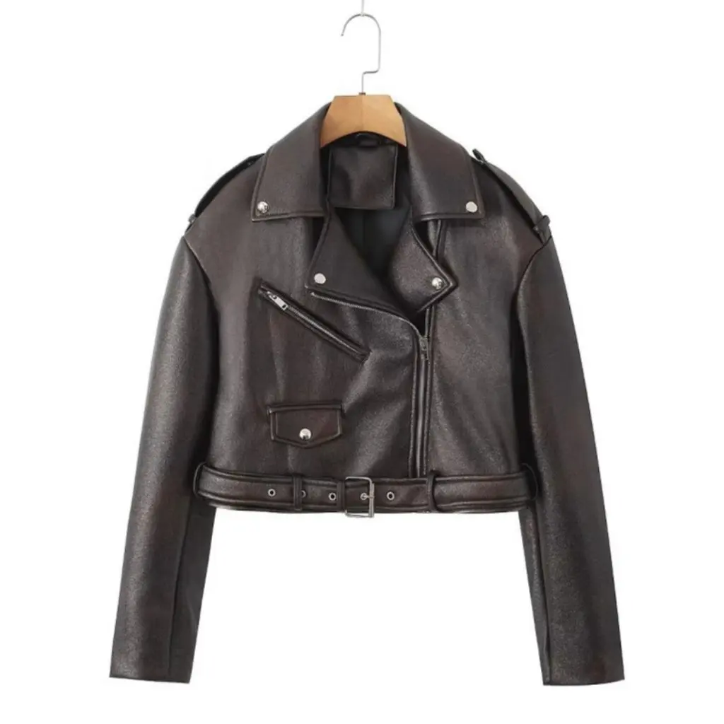 

Spring Women's Slim Fit Leather Jacket Zipper Lapel Motorcycle Coat European And US Style Short Outerwear