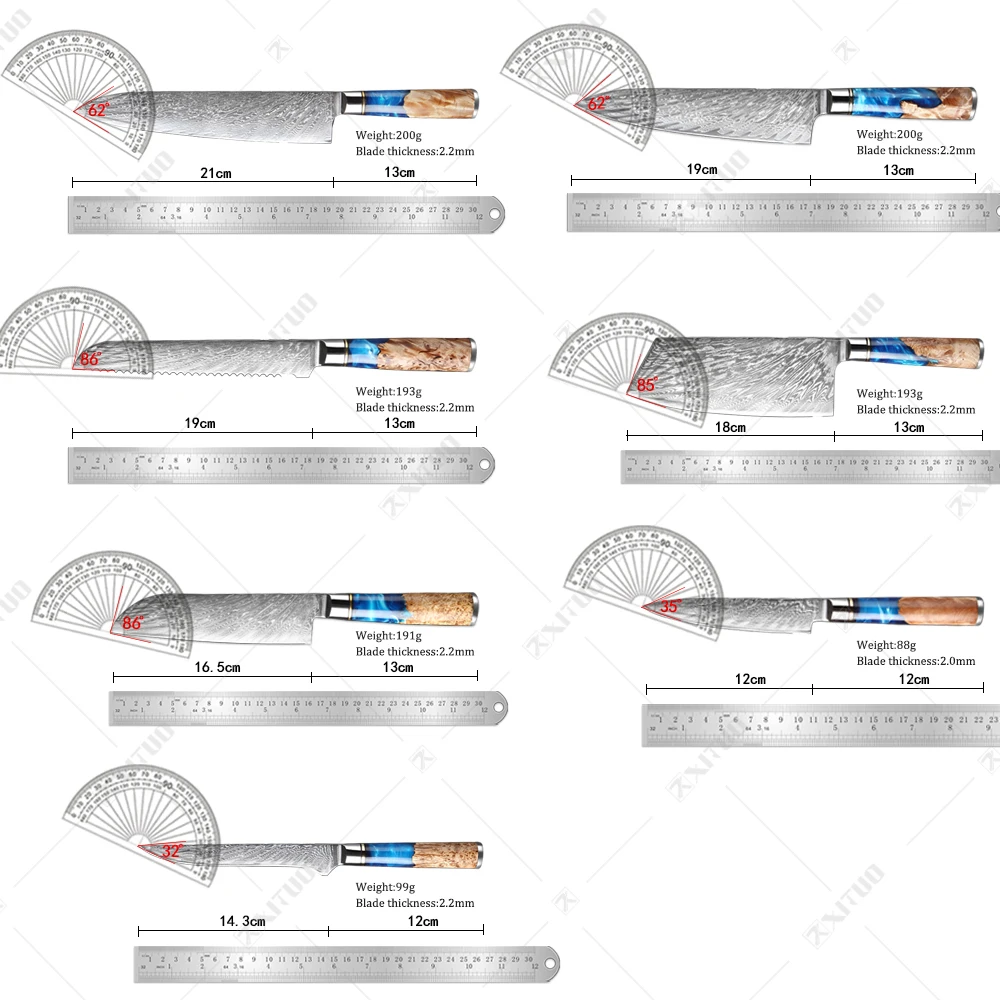 XITUO Kitchen Knife Set, 1-7Piece Chef Knife Set, Damascus Steel Razor-Sharp Knives, Precise Cutting, Lightweight & Durable