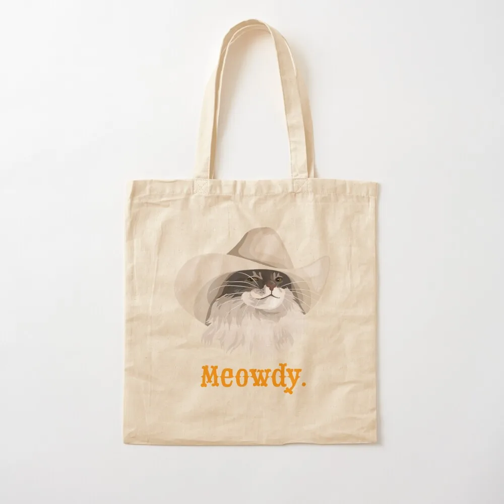 

Meowdy Cat Wearing a Cowboy Hat Meme Tote Bag shopper bag women canvas eco pack women bag Canvas Tote