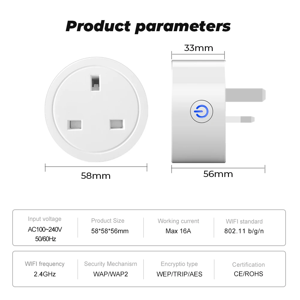 SMATRUL Tuya WiFi Smart Plug Socket UK 16A Adaptor Wireless Remote Control Power Energy Monitor Timer For Alexa Google Home