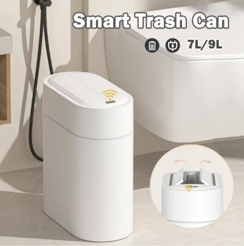 Two-way Automatic Bagging Adsorption Rubbish Bin 9L Smart Sensor Trash Can with Lid Home Wall Mount Kitchen Dustbin Garbage Can