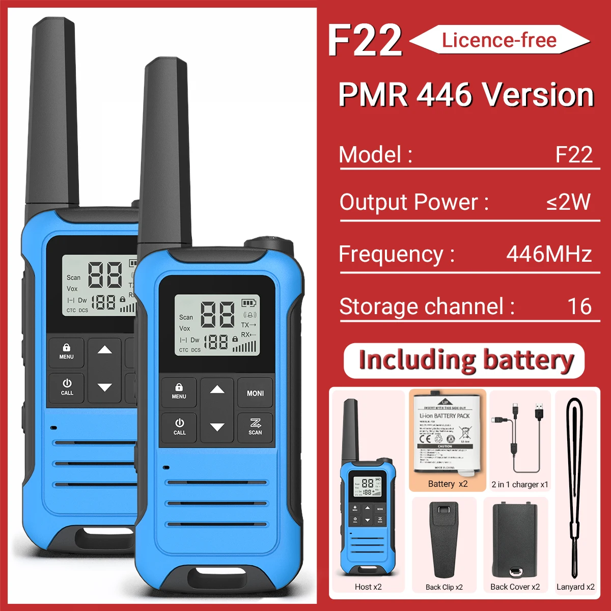 2 stuks Baofeng F22 Mini Walkie Talkie PMR Lange afstand Oplaadbare Draagbare Kinderen Tweeweg Radio Type-C Oplader VOX voor Camping Trip