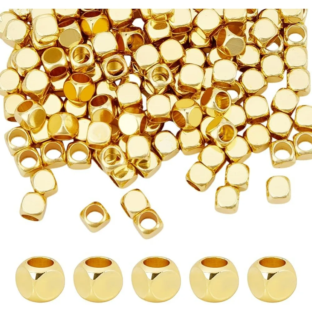 

Beads 200pcs Cube Spacer Beads 4mm Square Metal Bead Stackable Bracelet Bead for Summer Jewelry Making